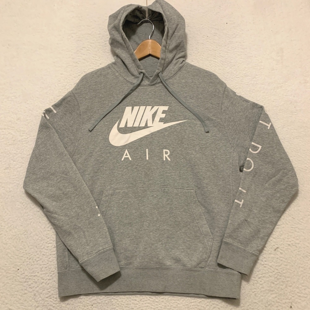 Nike Air Hoodie Mens Medium Just Do It Sleeve Graphic Pullover Sweatshirt Gray